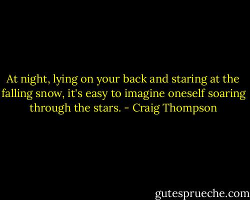 At night, lying on your back and staring at the falling snow, it's easy to imagine oneself soaring through the stars. - Craig Thompson