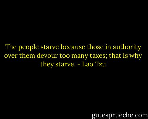 The people starve because those in authority over them devour too many taxes; that is why they starve. - Lao Tzu