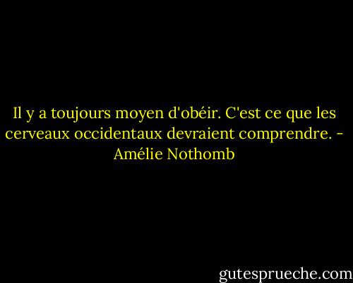Il y a toujours moyen d'obéir. C'est ce que les cerveaux occidentaux devraient comprendre. - Amélie Nothomb