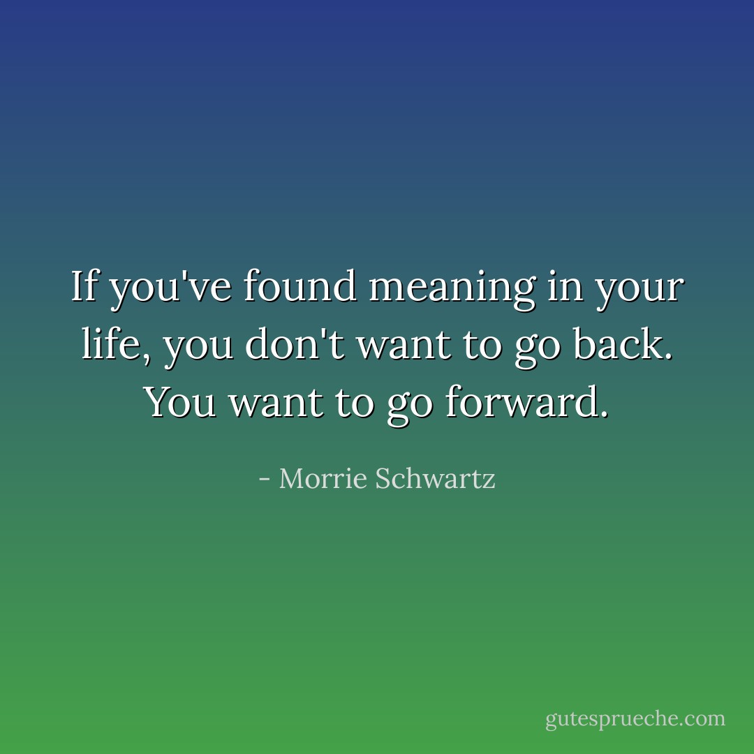 If you've found meaning in your life, you don't want to go back. You want to go forward. - Morrie Schwartz