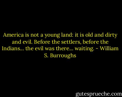 America is not a young land: it is old and dirty and evil. Before the settlers, before the Indians... the evil was there... waiting. - William S. Burroughs