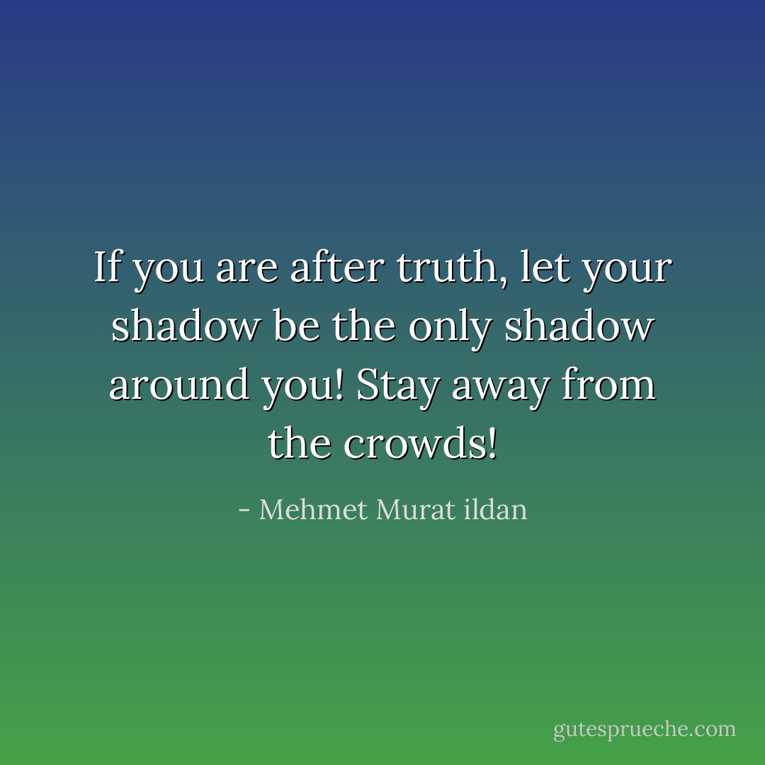 If you are after truth, let your shadow be the only shadow around you! Stay away from the crowds! - Mehmet Murat ildan