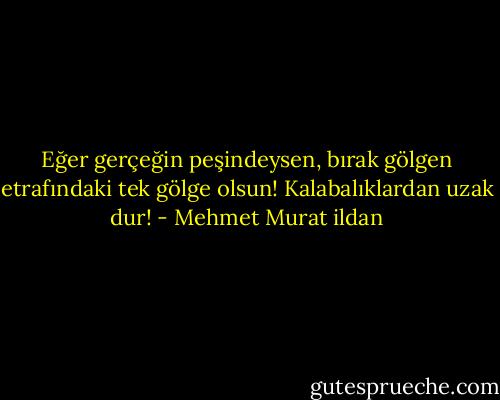 Eğer gerçeğin peşindeysen, bırak gölgen etrafındaki tek gölge olsun! Kalabalıklardan uzak dur! - Mehmet Murat ildan
