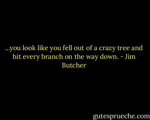 ...you look like you fell out of a crazy tree and hit every branch on the way down. - Jim Butcher
