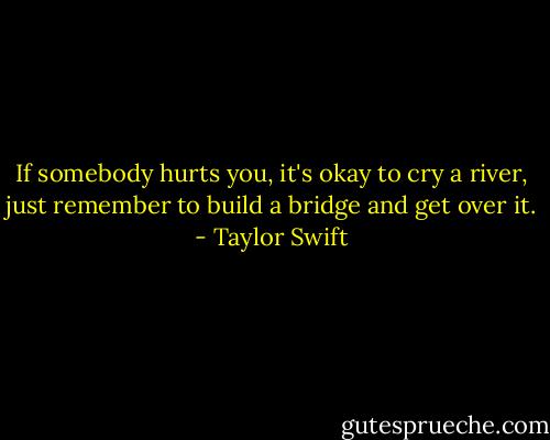 If somebody hurts you, it's okay to cry a river, just remember to build a bridge and get over it. - Taylor Swift