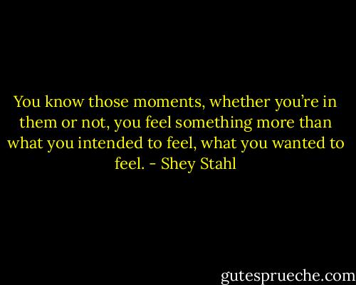 You know those moments, whether you’re in them or not, you feel something more than what you intended to feel, what you wanted to feel. - Shey Stahl