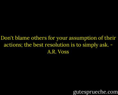 Don't blame others for your assumption of their actions; the best resolution is to simply ask. - A.R. Voss