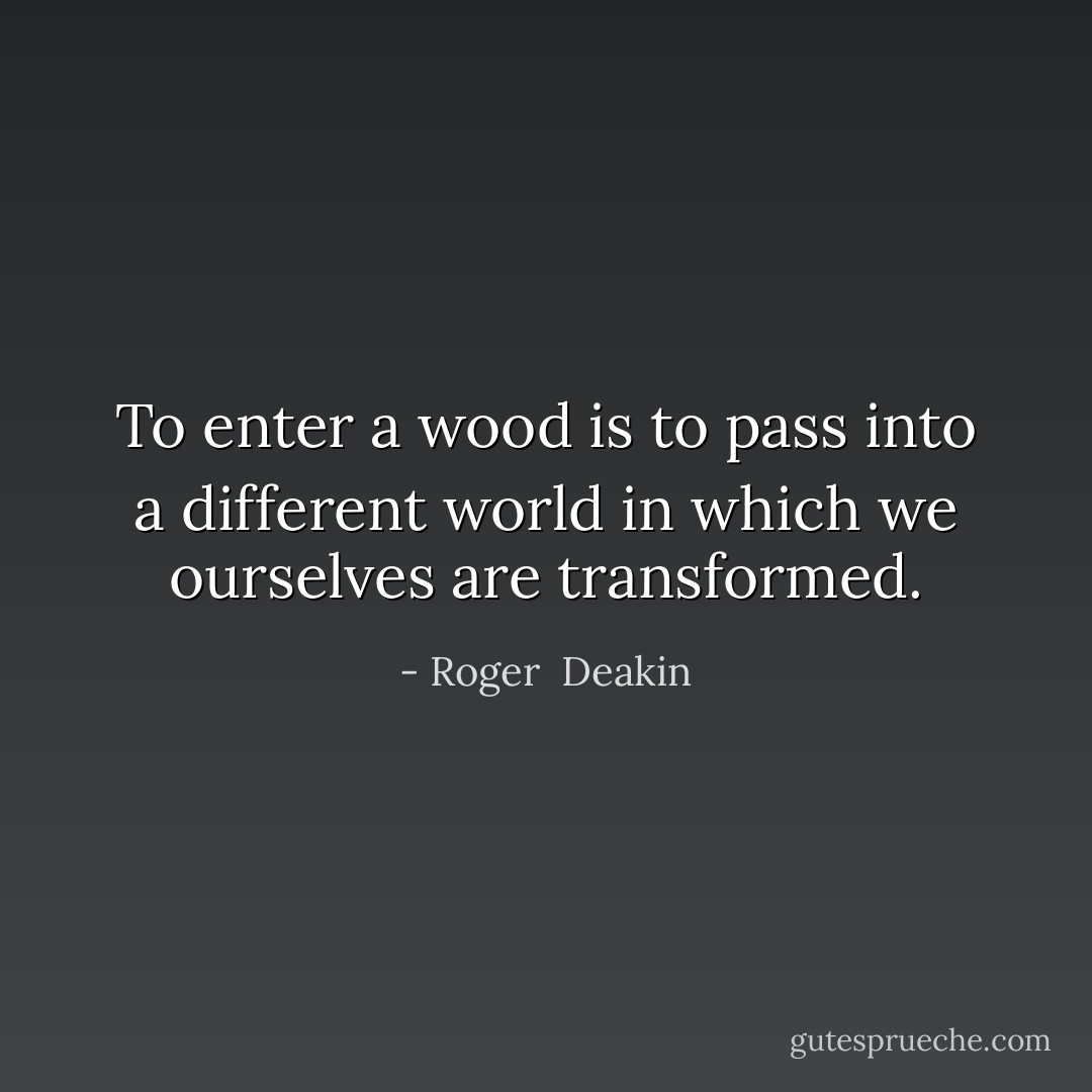To enter a wood is to pass into a different world in which we ourselves are transformed. - Roger  Deakin