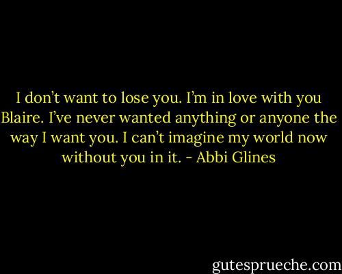 I don’t want to lose you. I’m in love with you Blaire. I’ve never wanted anything or anyone the way I want you. I can’t imagine my world now without you in it. - Abbi Glines