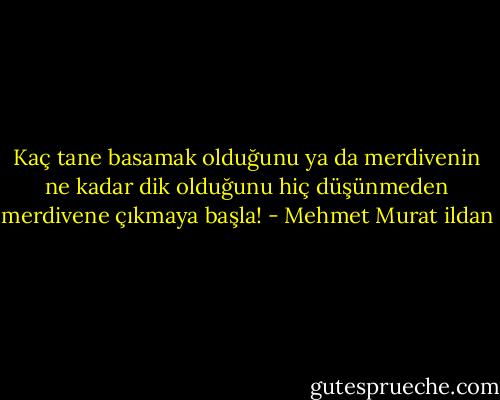 Kaç tane basamak olduğunu ya da merdivenin ne kadar dik olduğunu hiç düşünmeden merdivene çıkmaya başla! - Mehmet Murat ildan