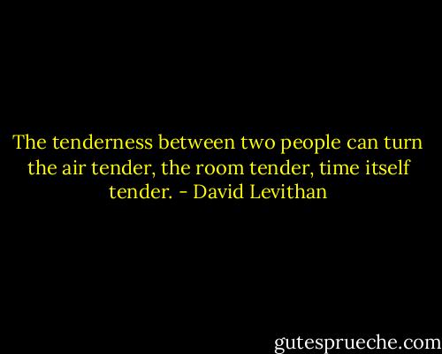 The tenderness between two people can turn the air tender, the room tender, time itself tender. - David Levithan
