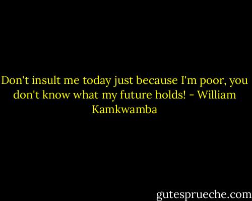 Don't insult me today just because I'm poor, you don't know what my future holds! - William Kamkwamba