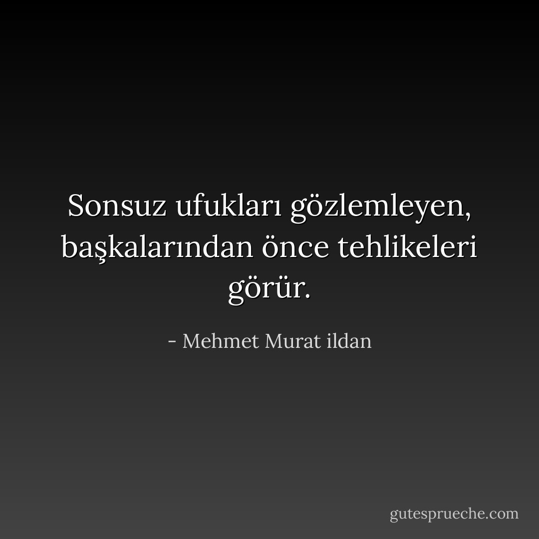 Sonsuz ufukları gözlemleyen, başkalarından önce tehlikeleri görür. - Mehmet Murat ildan