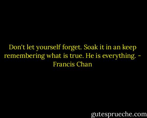 Don't let yourself forget. Soak it in an keep remembering what is true. He is everything. - Francis Chan