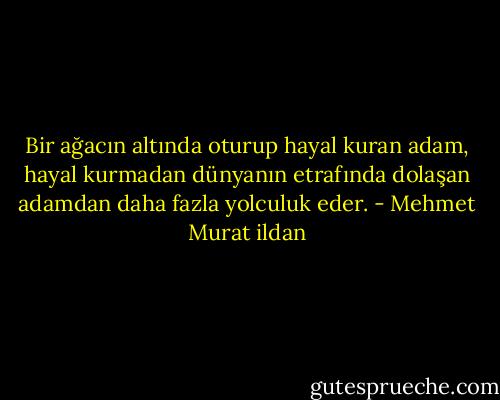Bir ağacın altında oturup hayal kuran adam, hayal kurmadan dünyanın etrafında dolaşan adamdan daha fazla yolculuk eder. - Mehmet Murat ildan