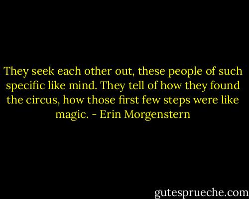 They seek each other out, these people of such specific like mind. They tell of how they found the circus, how those first few steps were like magic. - Erin Morgenstern