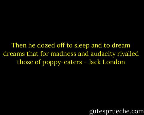 Then he dozed off to sleep and to dream dreams that for madness and audacity rivalled those of poppy-eaters - Jack London