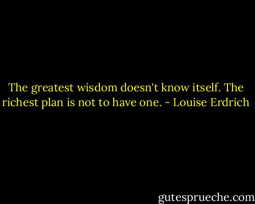 The greatest wisdom doesn't know itself. The richest plan is not to have one. - Louise Erdrich
