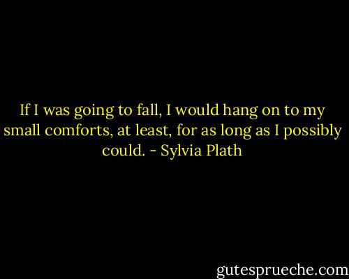 If I was going to fall, I would hang on to my small comforts, at least, for as long as I possibly could. - Sylvia Plath