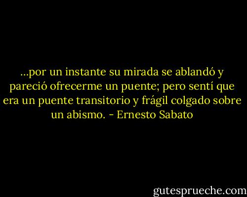 …por un instante su mirada se ablandó y pareció ofrecerme un puente; pero sentí que era un puente transitorio y frágil colgado sobre un abismo. - Ernesto Sabato