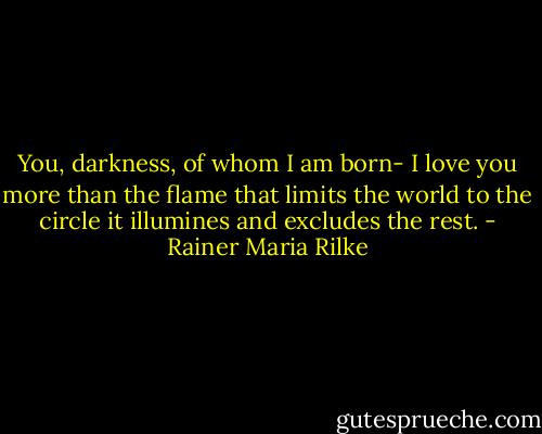 You, darkness, of whom I am born- I love you more than the flame that limits the world to the circle it illumines and excludes the rest. - Rainer Maria Rilke