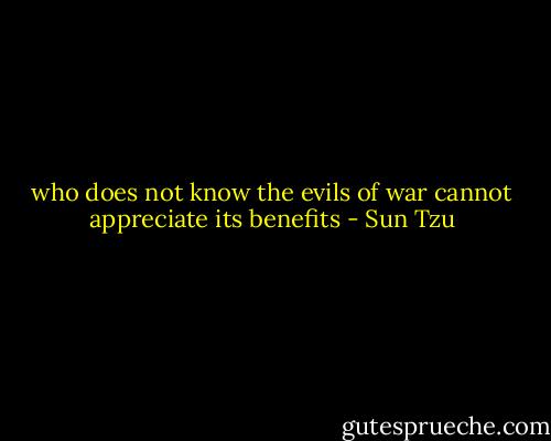 who does not know the evils of war cannot appreciate its benefits - Sun Tzu