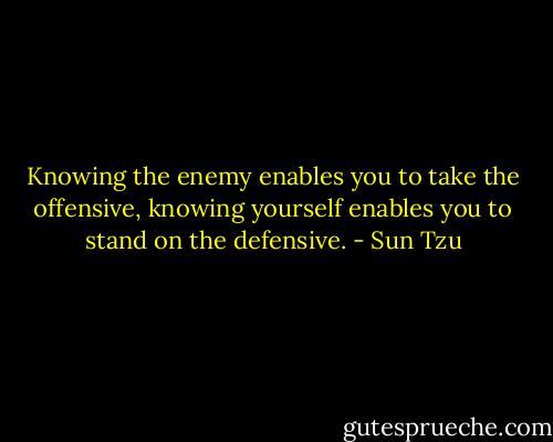Knowing the enemy enables you to take the offensive, knowing yourself enables you to stand on the defensive. - Sun Tzu