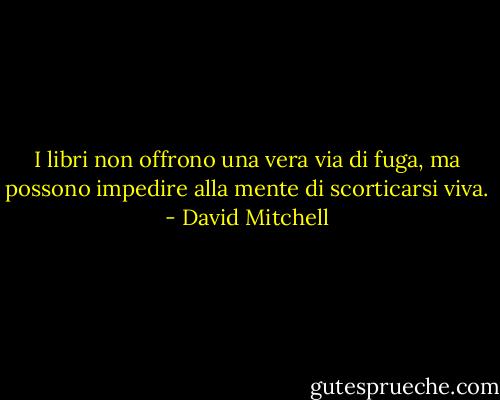 I libri non offrono una vera via di fuga, ma possono impedire alla mente di scorticarsi viva. - David Mitchell
