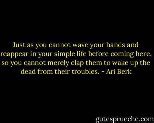 Just as you cannot wave your hands and reappear in your simple life before coming here, so you cannot merely clap them to wake up the dead from their troubles. - Ari Berk