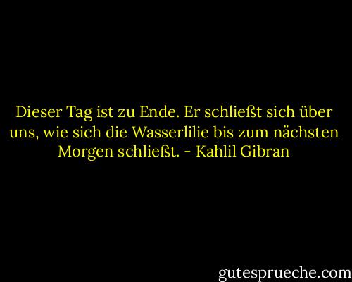 Dieser Tag ist zu Ende.<br />Er schließt sich über uns, wie sich die Wasserlilie bis zum nächsten Morgen schließt. - Kahlil Gibran