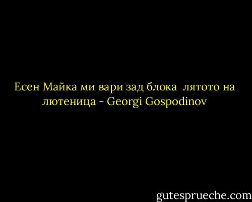 Есен<br />Майка ми<br />вари зад блока<br /><br />лятото<br />на<br />лютеница - Georgi Gospodinov