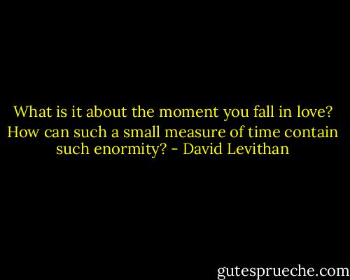 What is it about the moment you fall in love? How can such a small measure of time contain such enormity? - David Levithan