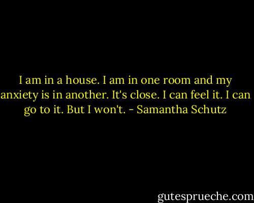 I am in a house. I am in one room and my anxiety is in another. It's close. I can feel it. I can go to it. But I won't. - Samantha Schutz