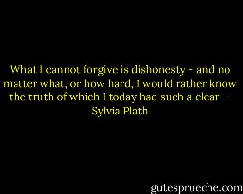 What I cannot forgive is dishonesty - and no matter what, or how hard, I would rather know the truth of which I today had such a clear  - Sylvia Plath