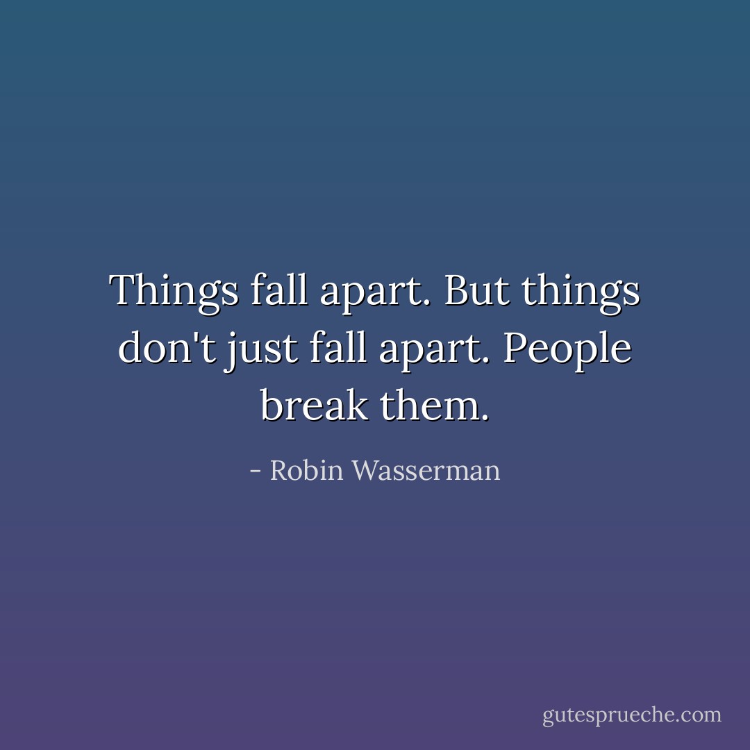 Things fall apart. But things don't just fall apart. People break them. - Robin Wasserman