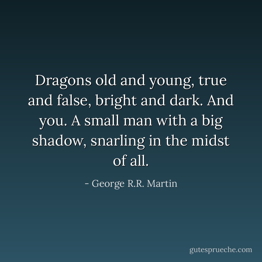 Dragons old and young, true and false, bright and dark. And you. A small man with a big shadow, snarling in the midst of all. - George R.R. Martin