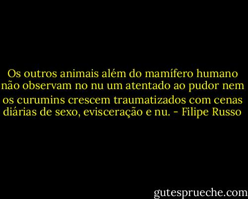 Os outros animais além do mamífero humano não observam no nu um atentado ao pudor nem os curumins crescem traumatizados com cenas diárias de sexo, evisceração e nu. - Filipe Russo