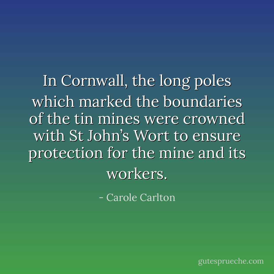 In Cornwall, the long poles which marked the boundaries of the tin mines were crowned with St John’s Wort to ensure protection for the mine and its workers. - Carole Carlton