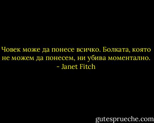 Човек може да понесе всичко. Болката, която не можем да понесем, ни убива моментално. - Janet Fitch