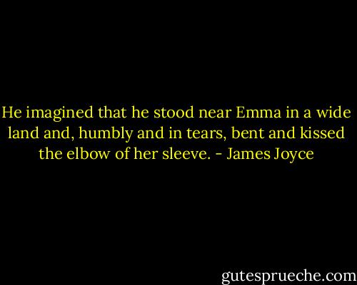 He imagined that he stood near Emma in a wide land and, humbly and in tears, bent and kissed the elbow of her sleeve. - James Joyce