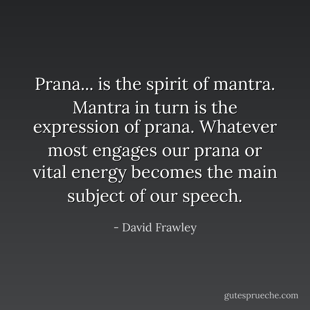 Prana... is the spirit of mantra. Mantra in turn is the expression of prana. Whatever most engages our prana or vital energy becomes the main subject of our speech. - David Frawley