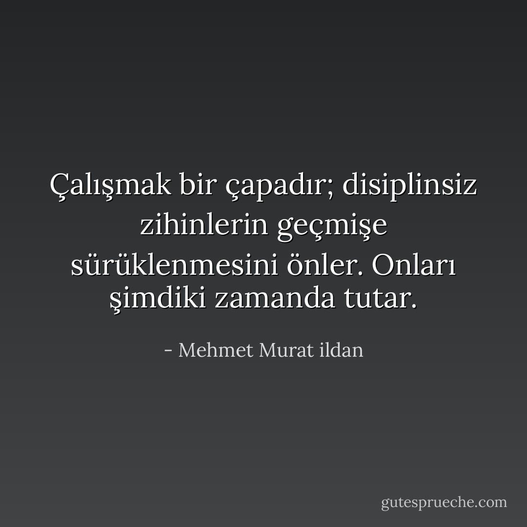 Çalışmak bir çapadır; disiplinsiz zihinlerin geçmişe sürüklenmesini önler. Onları şimdiki zamanda tutar. - Mehmet Murat ildan