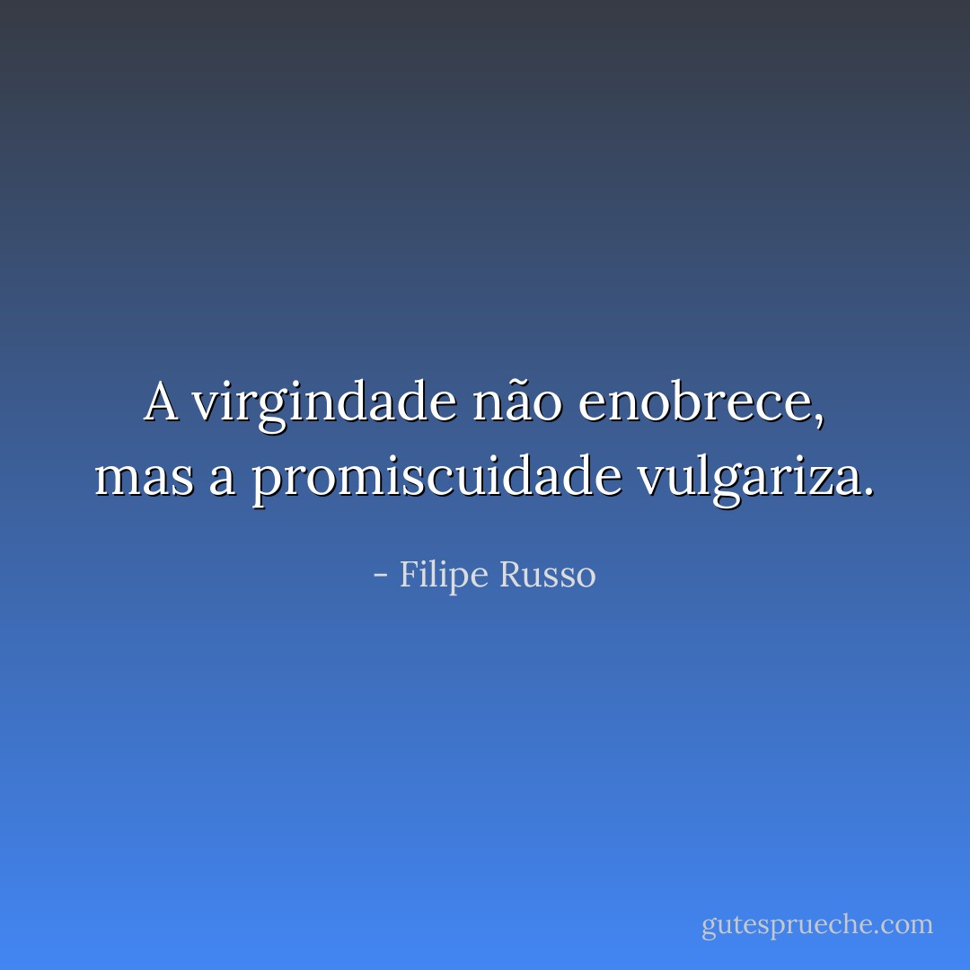A virgindade não enobrece, mas a promiscuidade vulgariza. - Filipe Russo