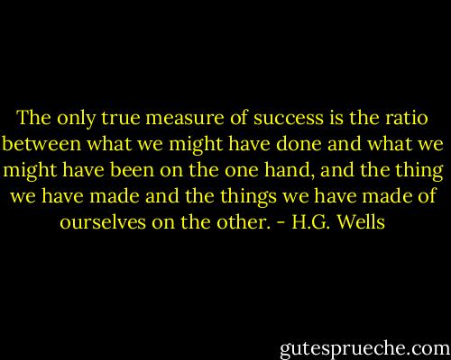 The only true measure of success is the ratio between what we might have done and what we might have been on the one hand, and the thing we have made and the things we have made of ourselves on the other. - H.G. Wells