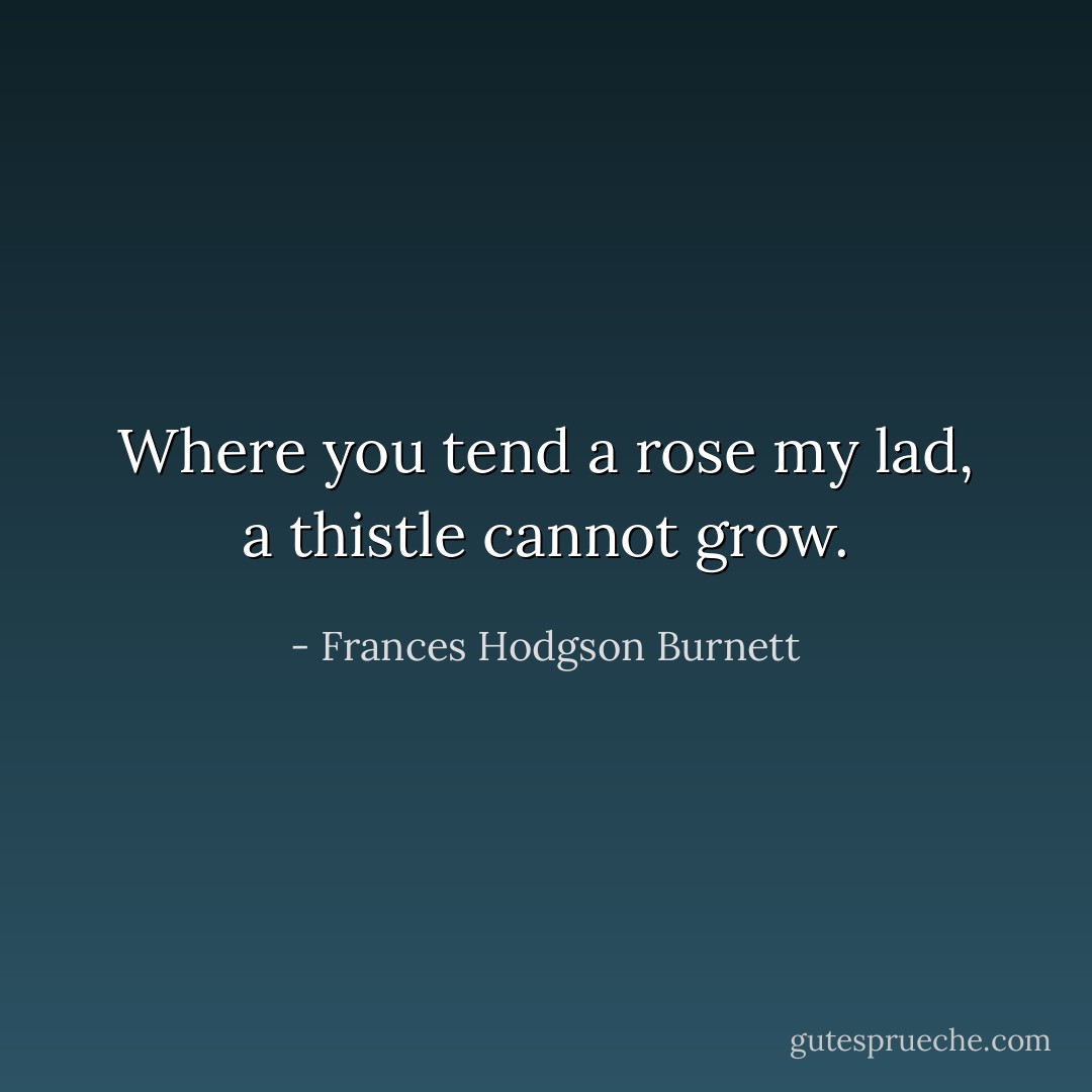 Where you tend a rose my lad, a thistle cannot grow. - Frances Hodgson Burnett