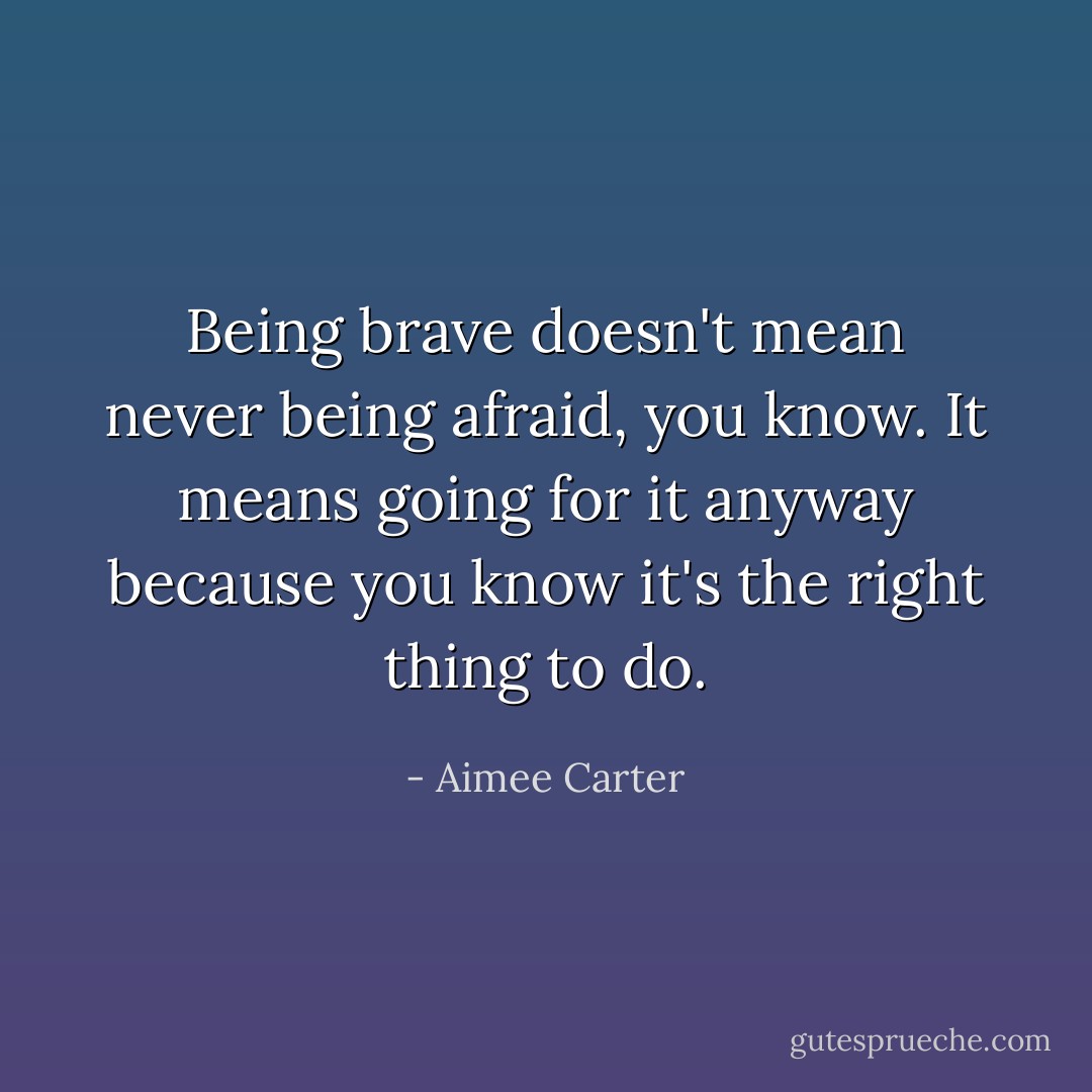 Being brave doesn't mean never being afraid, you know. It means going for it anyway because you know it's the right thing to do. - Aimee Carter