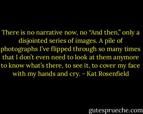 There is no narrative now, no “And then,” only a disjointed series of images. A pile of photographs I’ve flipped through so many times that I don’t even need to look at them anymore to know what’s there, to see it, to cover my face with my hands and cry. - Kat Rosenfield