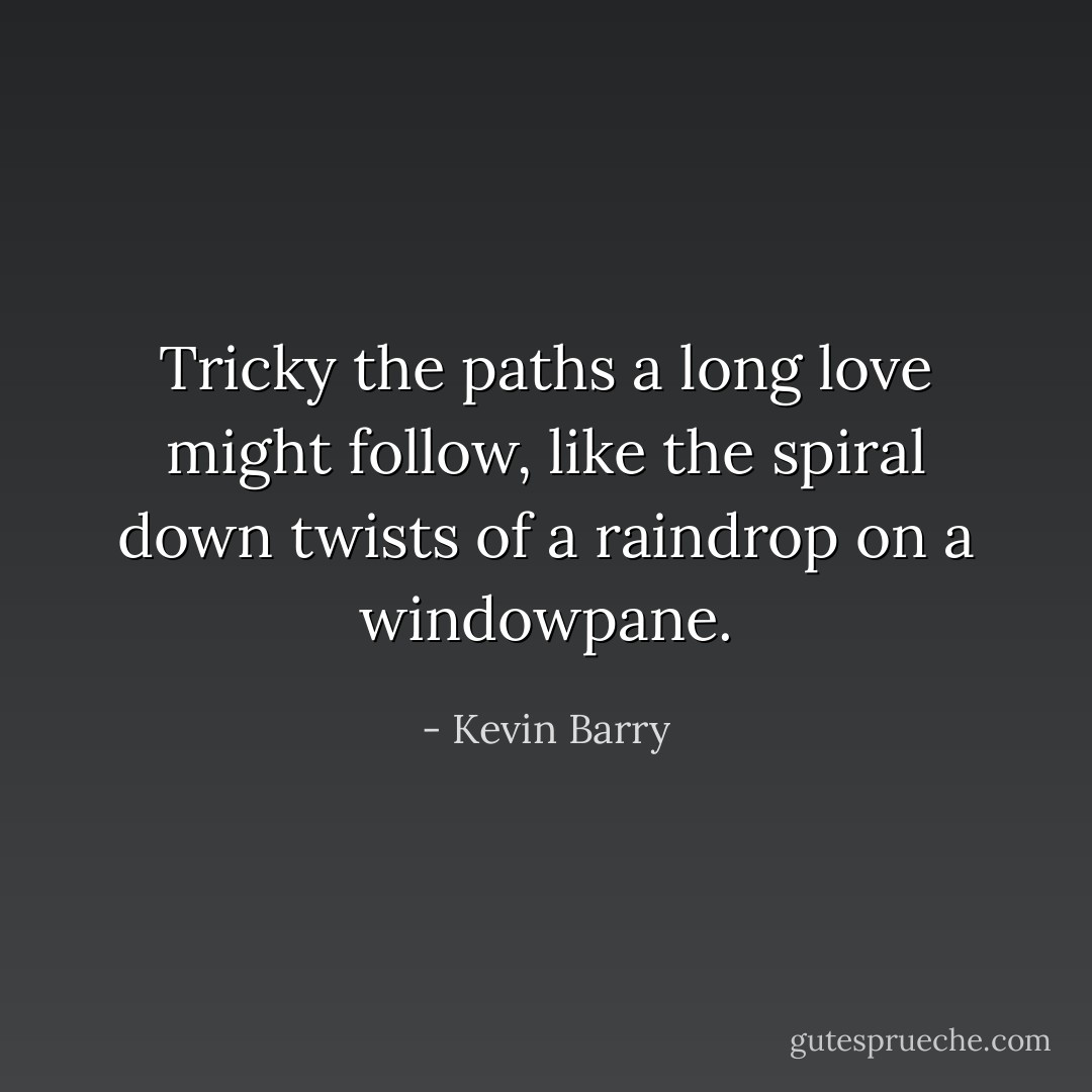 Tricky the paths a long love might follow, like the spiral down twists of a raindrop on a windowpane. - Kevin Barry