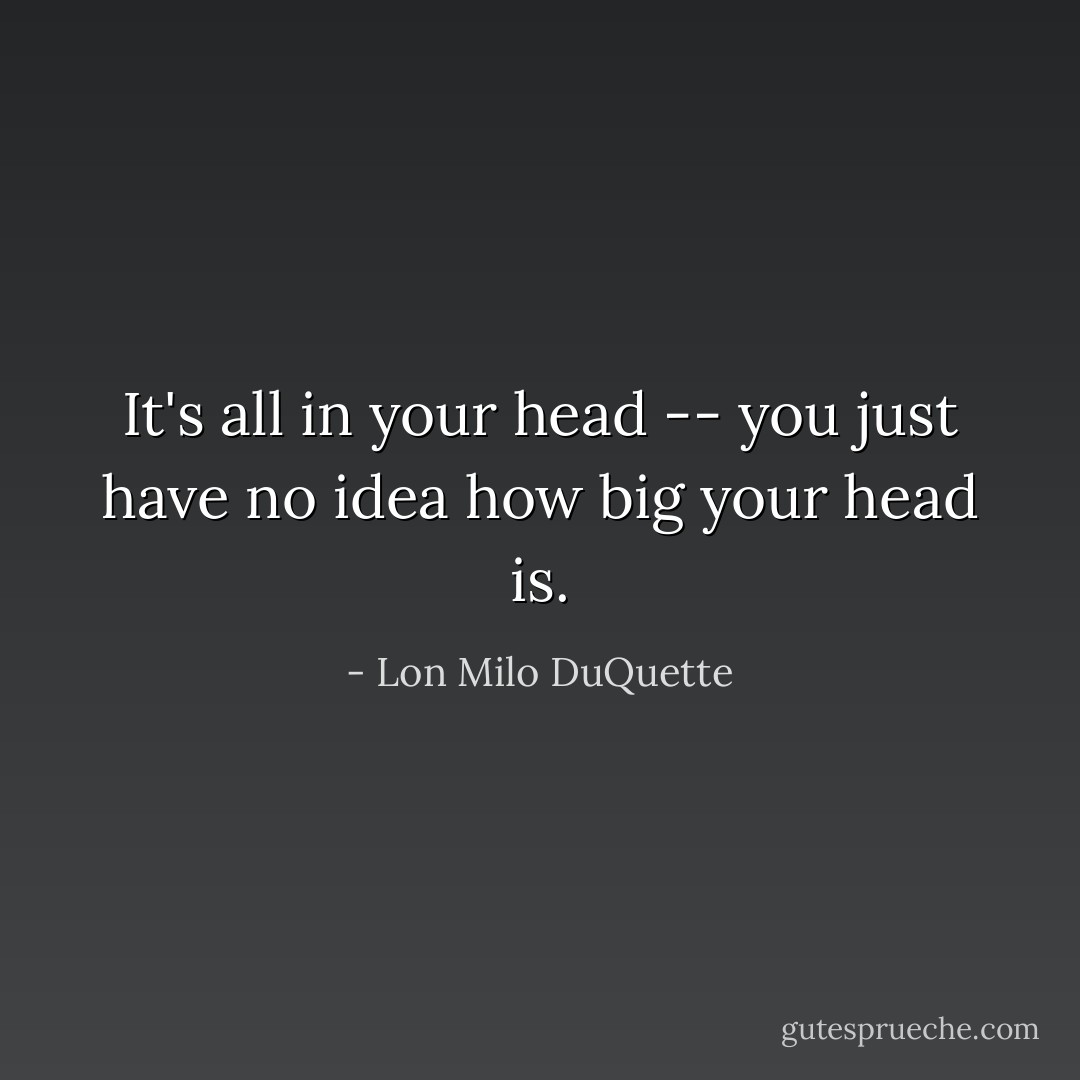 It's all in your head -- you just have no idea how big your head is. - Lon Milo DuQuette