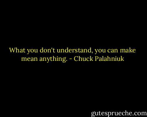 What you don't understand, you can make mean anything. - Chuck Palahniuk